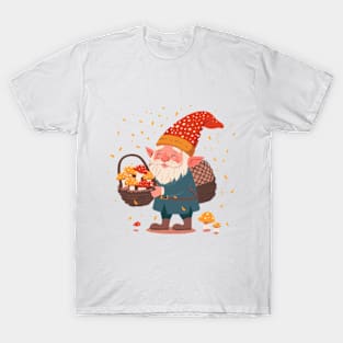 A cute gnome carrying a basket of mushrooms T-Shirt